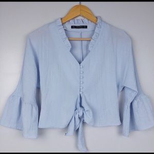 ISO of Zara Basic light blue tie front blouse